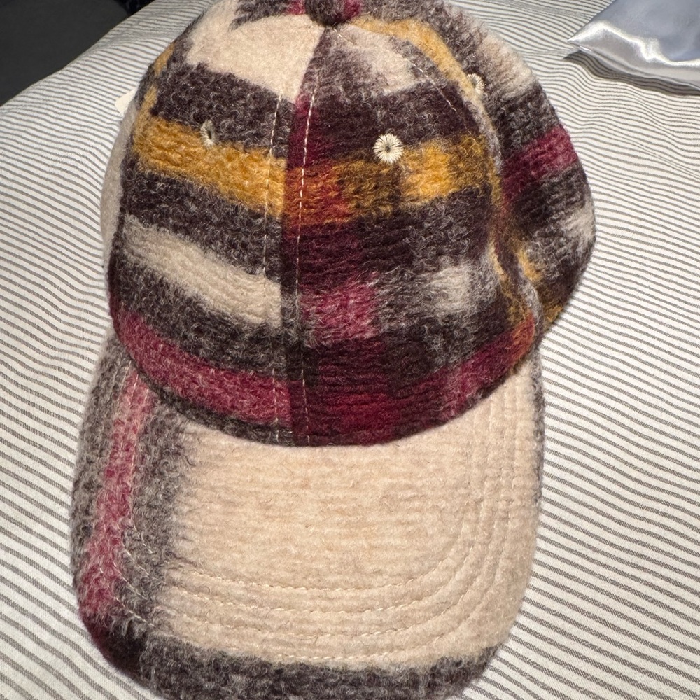 Roots Cozy Plaid Wool Baseball Cap in Cream, Burgundy & Mustard